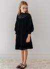 Petite Amalie Black Velvet Shirred Dress