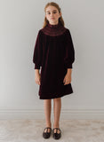 Petite Amalie Burgundy Velvet Shirred Dress