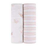 Ely's and Co 2pk Pink Butterfly/Stripe Swaddle