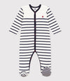 Petit Bateau Velour White/Navy Stripe Footie