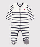 Petit Bateau Velour White/Navy Stripe Footie