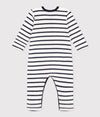 Petit Bateau Velour White/Navy Stripe Footie