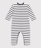 Petit Bateau Velour White/Navy Stripe Footie