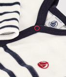 Petit Bateau Velour White/Navy Stripe Footie