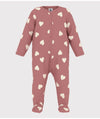 Petit Bateau Velour Raspberry/White Heart Footie