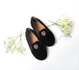 Ba Na Black Velvet Emblem Loafers