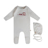 Citrine White/Red Heart Typo Footie and Bonnet