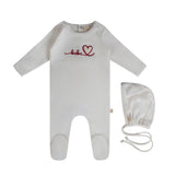 Citrine White/Red Heart Typo Footie and Bonnet