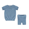 Analogie Blue Short Sleeve Knit Sweater/Shorts Set