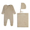 Noggi Taupe Velour Words Layette Set