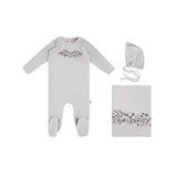 Citrine Warm White/Blue Embroider Garden Layette Set