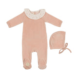 Mon Tresor Pink Whip Embroider Ruffle Collar Footie and Hat