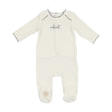 Mon Tresor Ivory/Blue Enfant Scripted Footie