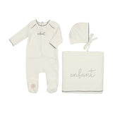 Mon Tresor Ivory/Blue Enfant Scripted Layette Set