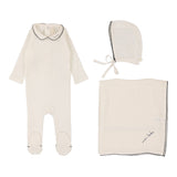 Lilette White/Navy Edge Collar Layette Set