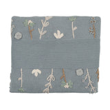 Inimini Blue Knit Embroidered Flowers Blanket