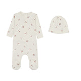 Coton Pom Ivory/Red Winter Flower Footie and Hat