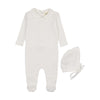 Mema Knit Winter White Pointelle Footie and Bonnet