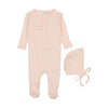 Mema Knit Peach Dust Pointelle Heart Footie and Beanie