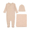 Mema Knit Pink Floral Printed Side Snap Layette Set