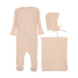 Mema Knit Peach Dust Picot Edge Text Layette Set