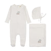 Mema Knit White/Taupe Embroider Cherry Layette Set