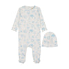 Mema Knit Blue Toile Footie and Beanie