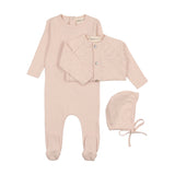 Mema Knit Peach Dust Pointelle Footie and Cardigan Set