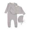 Mema Knit Soft Blue Pointelle Footie and Cardigan Set