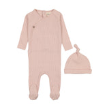 Mema Knit Marshmellow Rose Thin Stripe Footie and Beanie