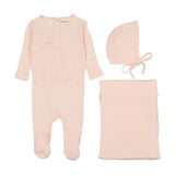 Mema Knit Peach Dust Pointelle Heart Layette Set