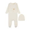 Mema Knit Cream/Taupe Flying Bird Footie and Beanie