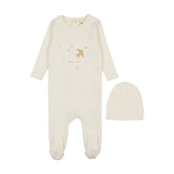 Mema Knit Cream/Taupe Flying Bird Footie and Beanie