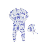 Little Parni Ivory/Blue Toile Footie and Beanie