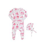 Little Parni Ivory/Pink Toile Footie and Beanie