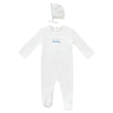 Kipp White and Blue Velour Bebe Footie and Bonnet