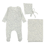 Bee & Dee Misty Blue Swirly Vines Wrap Layette Set