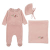 Bee & Dee Creme Pink Velour Embroider Flowers Layette Set