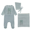 Bee & Dee Dusty Blue Velour Window Layette Set