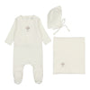 Bee & Dee White Girls Velour Embroider Center Layette Set