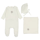 Bee & Dee White Boys Velour Embroider Center Layette Set