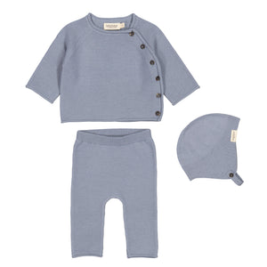 Conjunto tricot jersey espiga central con polaina/pantalón. Color Azul  0-3-6-9 Meses. - Cotton Bebe