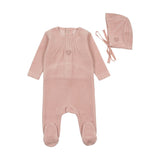 Bee & Dee Tea Rose Velour Pleat Neck Footie