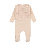 Bee & Dee Champagne Crochet Pullover Vest Footie/Bonnet