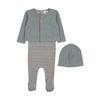 Mema Knit Dove/Oatmeal Footie with Cardigan and Beanie