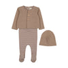 Mema Knit Mink/Oatmeal Footie with Cardigan and Beanie