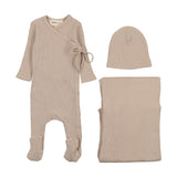 Mema Knit Oatmeal Side Snap Layette Set