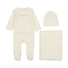 Mema Knit White/Mink Little & Loved Velour Layette Set