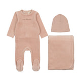 Mema Knit Pink/Mink Little & Loved Velour Layette Set