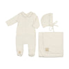 Mon Tresor Ivory/Blue Dot to Dot Collar Layette Set